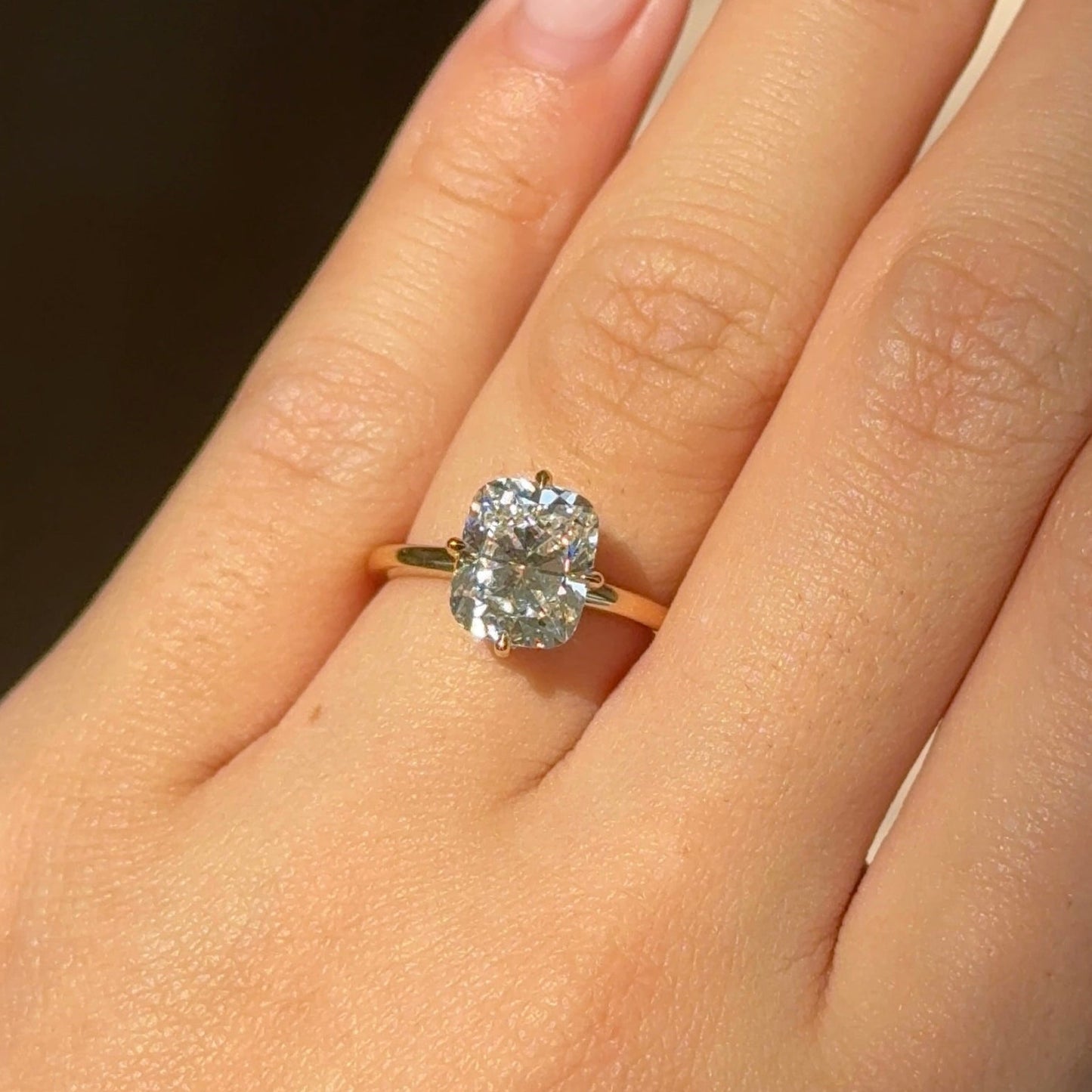 2.5 CT Elongated Cushion Hidden Halo Moissanite Engagement Ring