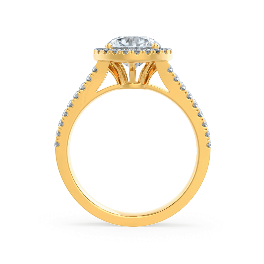 1 CT Round Halo, Pave Split Shank Lab Grown Diamond Engagement Ring