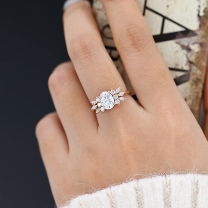 1.33 CT Oval Cluster Moissanite Engagement Ring