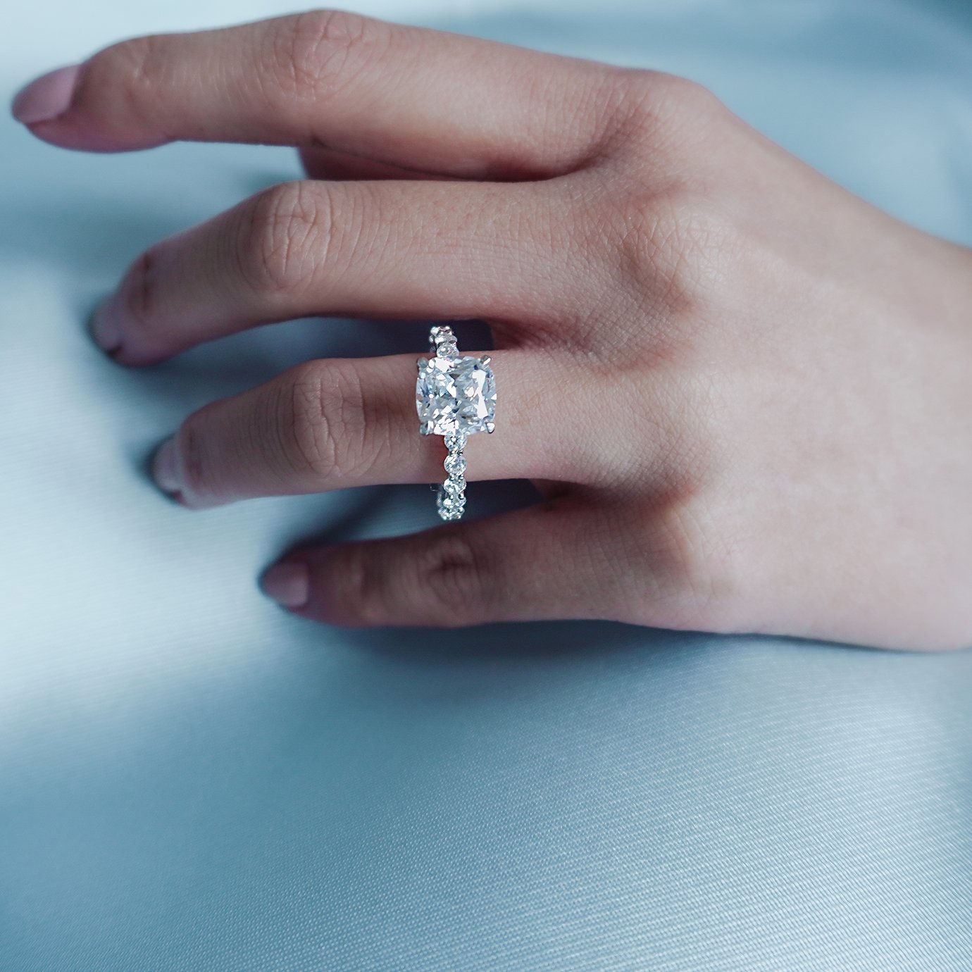 3.0 CT Cushion Hidden Halo & Pave Lab Grown Diamond Engagement Ring