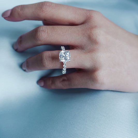 3.0 CT Cushion Hidden Halo & Pave Lab Grown Diamond Engagement Ring