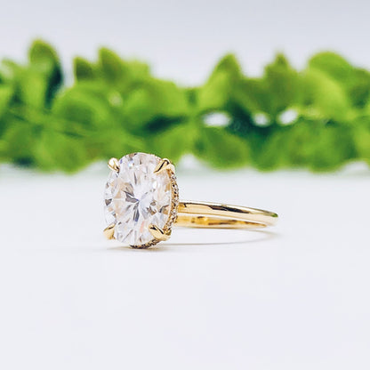 2.72 CT Oval Hidden Halo Moissanite Engagement Ring