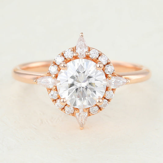 0.88 CT Round Cluster Moissanite Engagement Ring