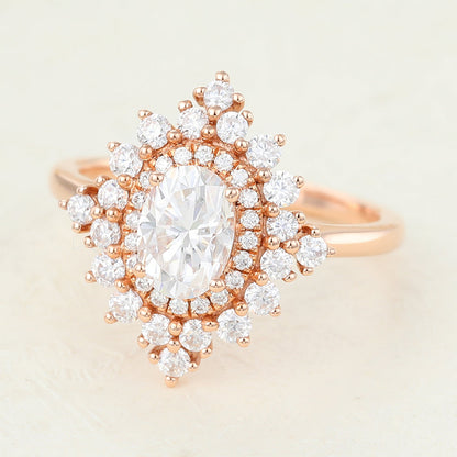 1.33 CT Oval Cluster Lab-Grown Diamond Engagement Ring