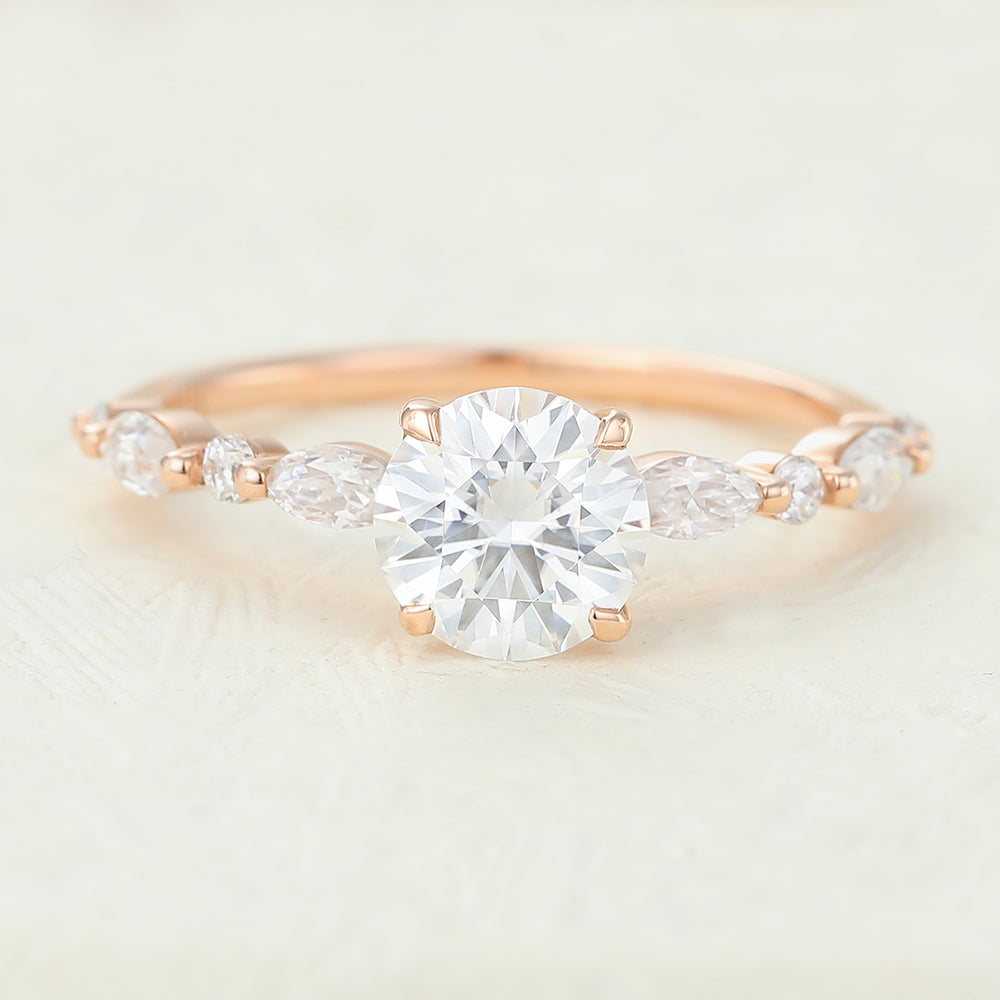 0.88 CT Round Pave Moissanite Engagement Ring