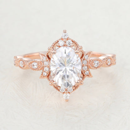 1.33 CT Oval Vintage Cluster & Pave Lab-Grown Diamond Engagement Ring