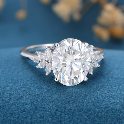 3.74 CT Oval Cluster Lab Grown Diamond Engagement Ring