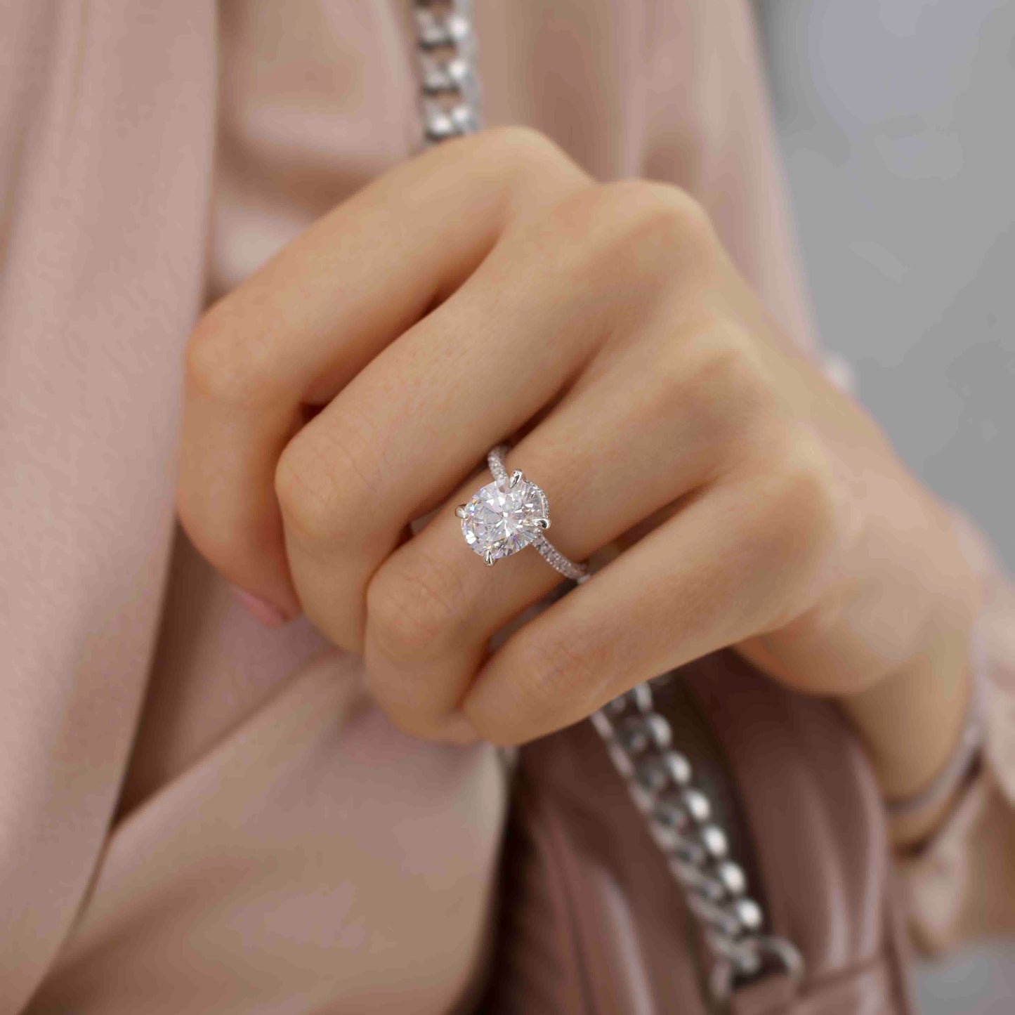 2.1 CT Oval Pave Lab Grown Diamond Engagement Ring