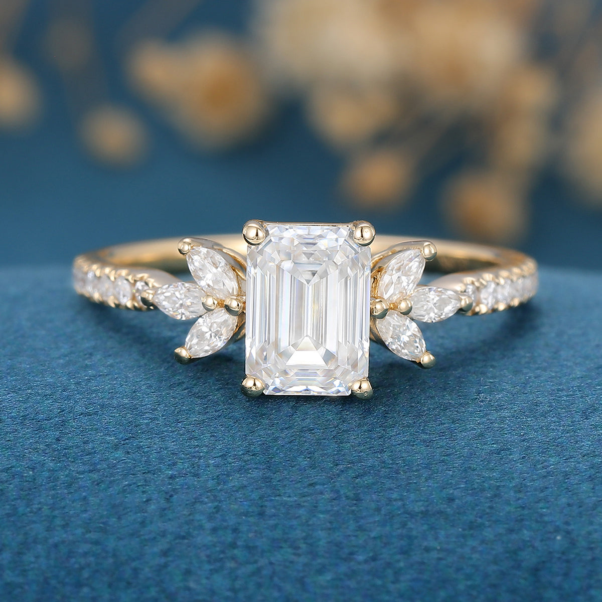 0.92 CT Emerald Cluster Lab Grown Diamond Engagement Ring