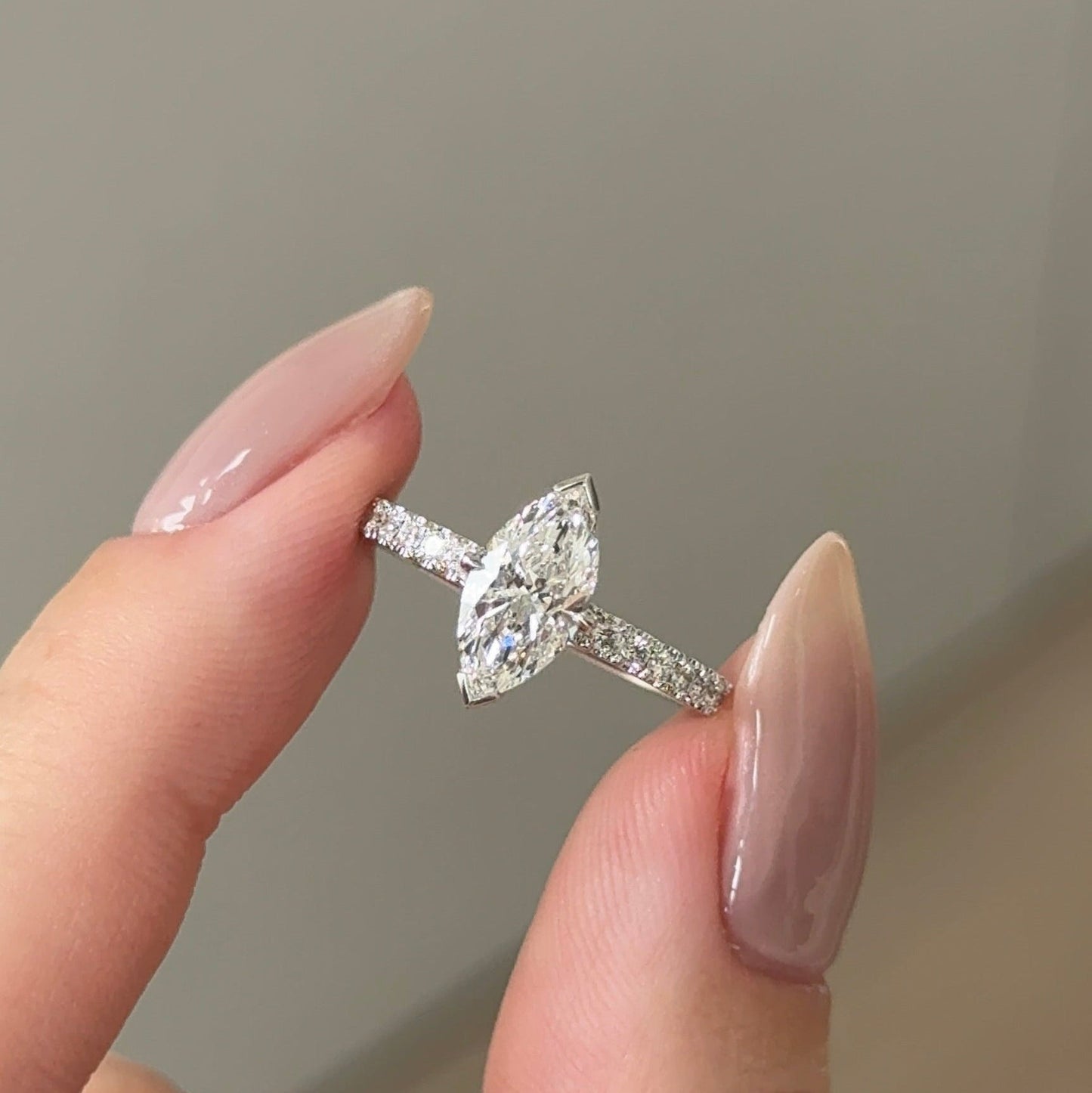 1.02 CT Marquise Pave Moissanite Engagement Ring