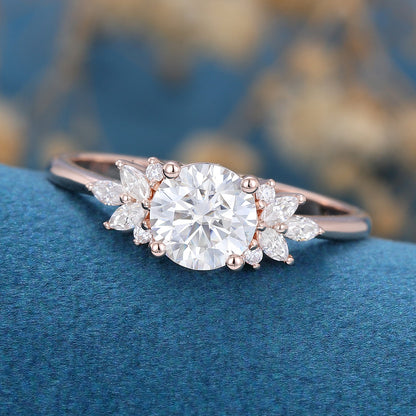 1.21 CT Round Cluster Lab Grown Diamond Engagement Ring