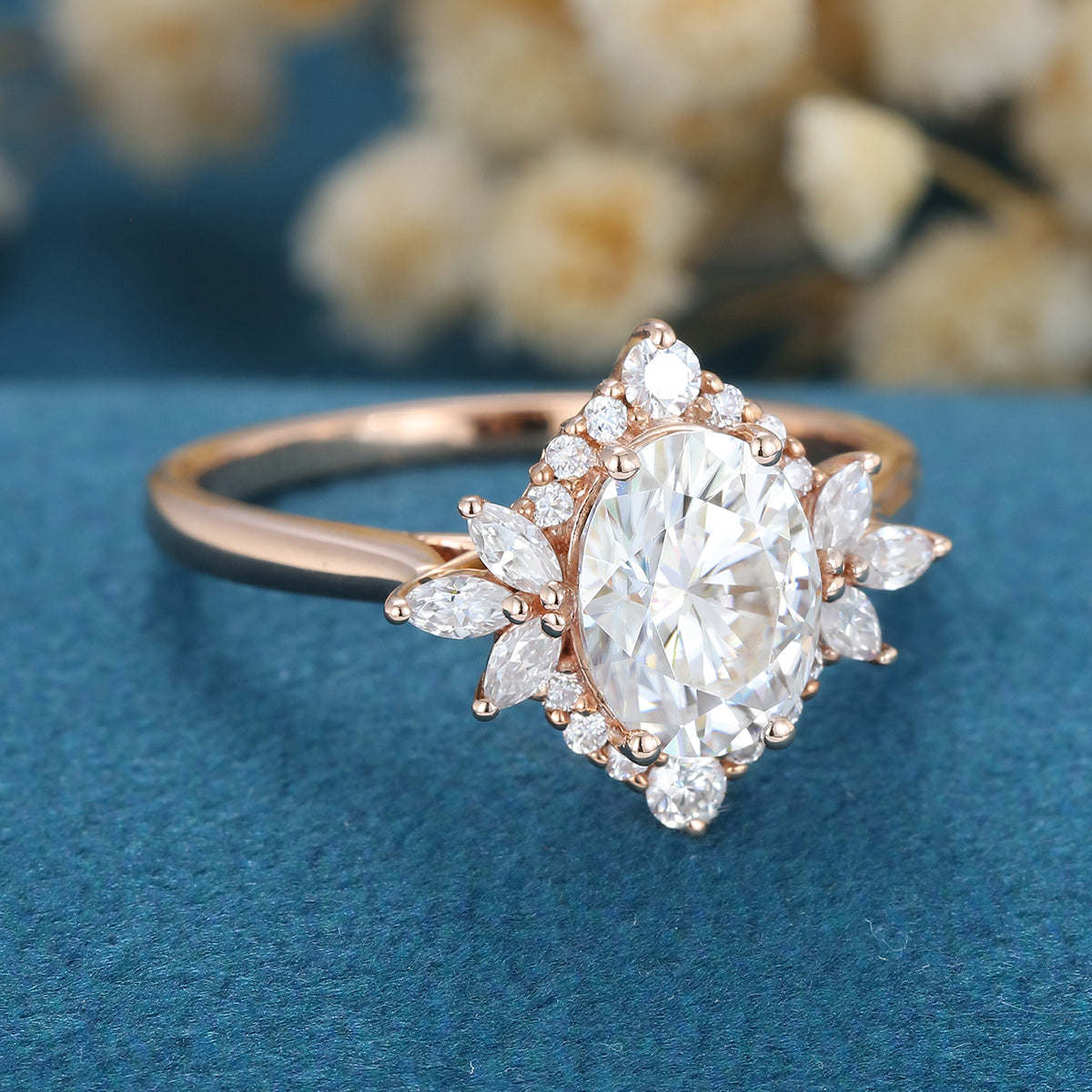 0.84 CT Oval Cluster Lab Grown Diamond Engagement Ring