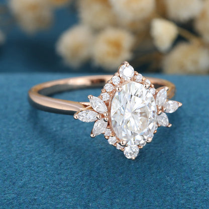0.84 CT Oval Cluster Lab Grown Diamond Engagement Ring