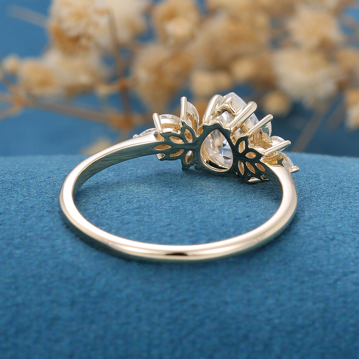 1 CT Pear Cluster Lab Grown Diamond Engagement Ring