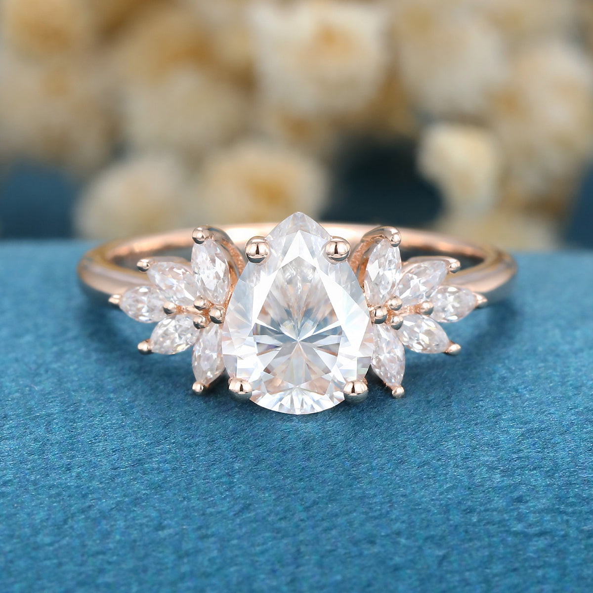 1 CT Pear Cluster Lab Grown Diamond Engagement Ring