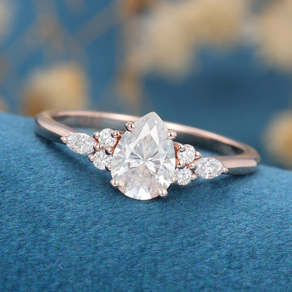 1 CT Pear Cluster Lab Grown Diamond Engagement Ring