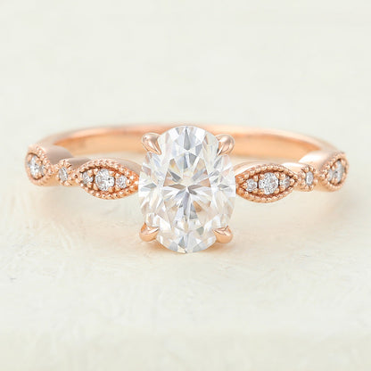 1.33 CT Oval Milgrain Pave Lab-Grown Diamond Engagement Ring