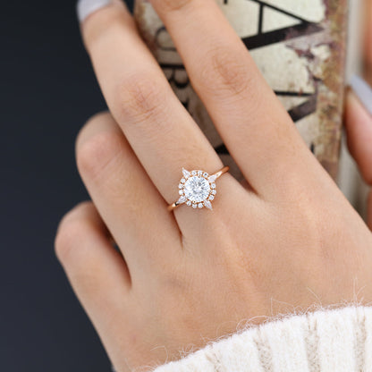 0.88 CT Round Cluster Lab-Grown Diamond Engagement Ring