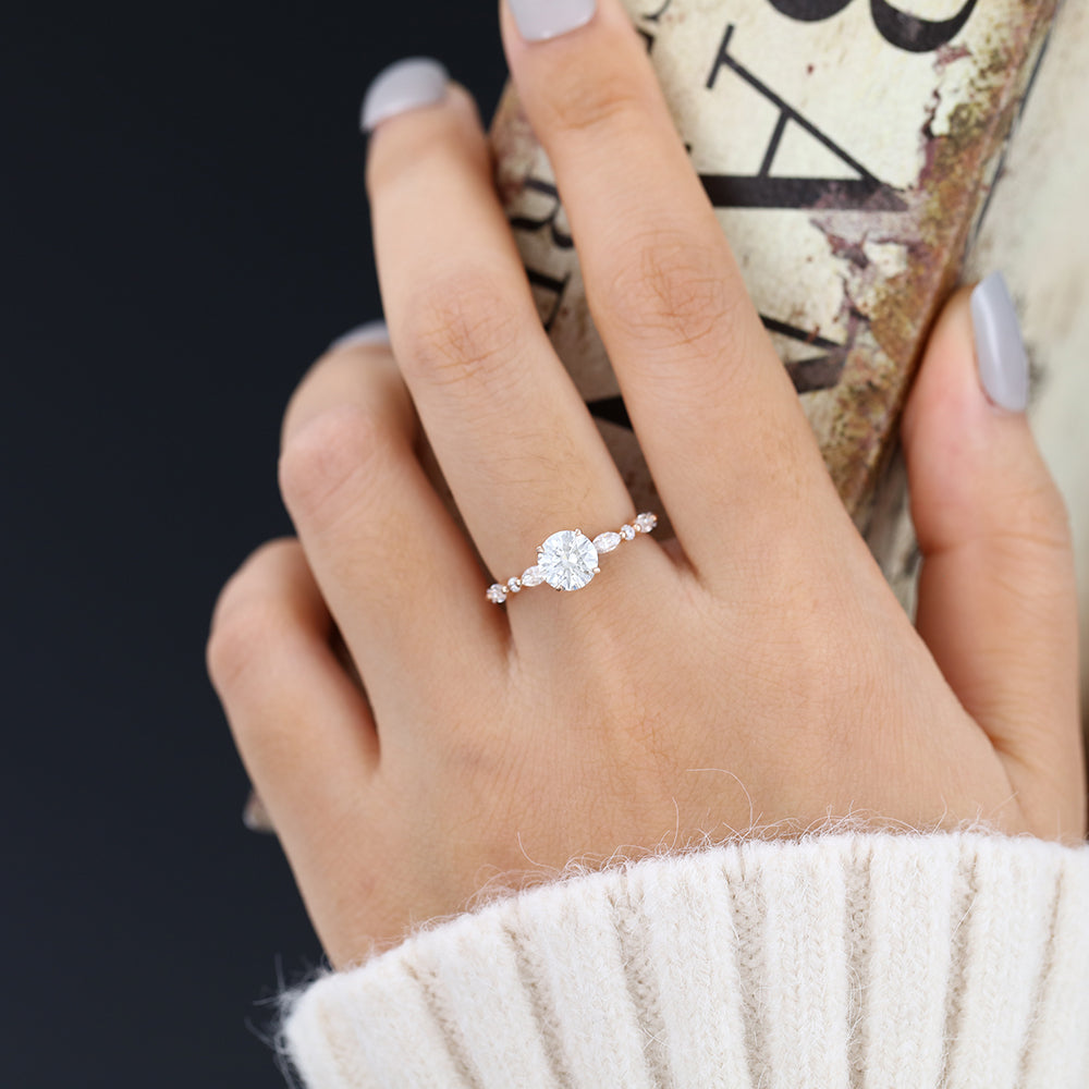 0.88 CT Round Pave Moissanite Engagement Ring